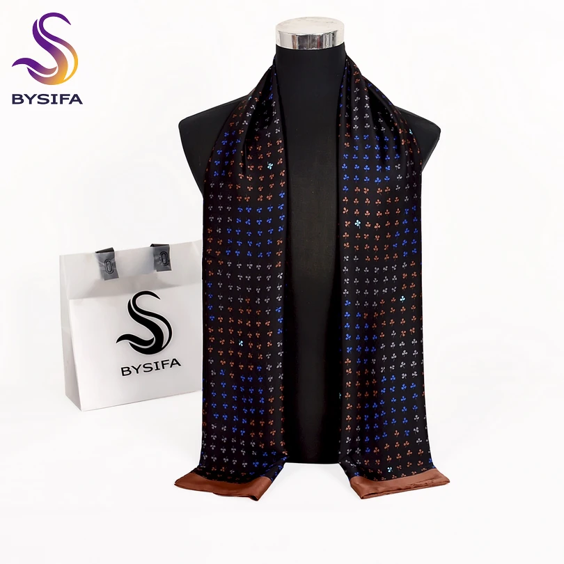 

[BYSIFA] New Brand Business Men Scarves Fall Winter Fashion Male Long Silk Scarf Cravat Casual Black Men Neck Scarf 170*30cm