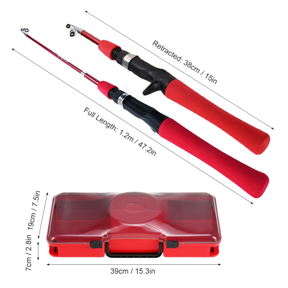 Vara de Pesca e Molinete de Combinação para as Crianças Carretel de Pesca Vara de Pesca Linha de Pesca Spincast Telescópica Pólo Iscas Ganchos Acessórios 1.2 m 7 para As Crianças Spincast Carretel De Pesca