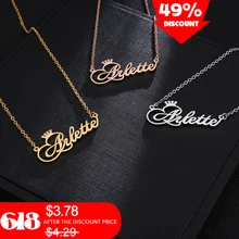 Personalized Name Crown Necklace Handmade Customized Cursive Font Nameplate Pendant Necklace Stainless Steel Chain Jewelry