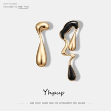 Yhpup, золотые, цинковый сплав, черная эмаль, брендовые, модные, очаровательные, женские серьги, асимметричные, вечерние, Brincos oorbellen voor vrouwen