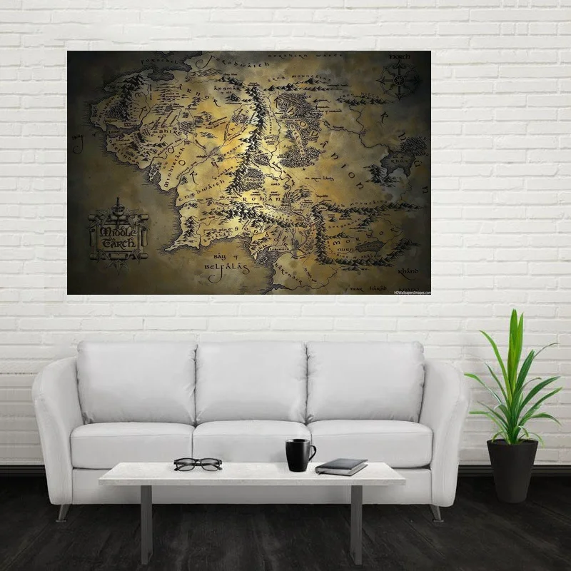 

Lord Of The Rings The Hobbit Map Of Middle-earth Movie Art Silk Poster Wall Pictures Home Decoration