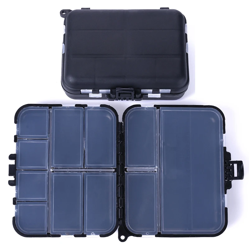 

1pcs Mini Fishing Tackle Box 12 Compartments for Small Clear Plastic Waterproof Hooks Lures Baits Fishing Accessories Black