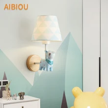 AIBIOU мультяшный светодиодный настенный светильник s с тканевым абажуром для детской спальни, настенный светильник для мальчиков, прикроватный светильник для девочек