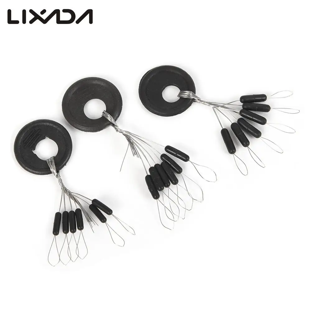Lixada 50PCS Line Stopper Black Rubber Stopper Fishing Float Space Bean