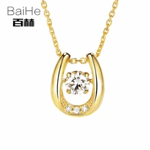 BAIHE Solid 14K Yellow Gold 0.05ct Certified H/SI Genuine Natural Diamonds Women Trendy Fine Jewelry Elegant unique Necklaces