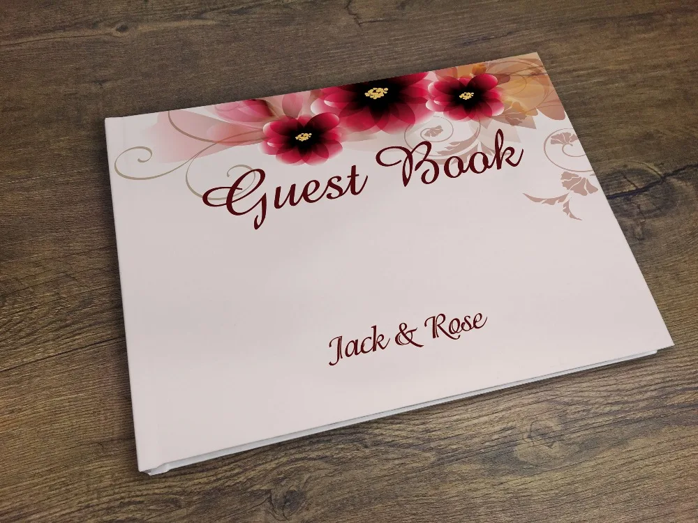 Wedding red flower personalized Guestbook GB007V
