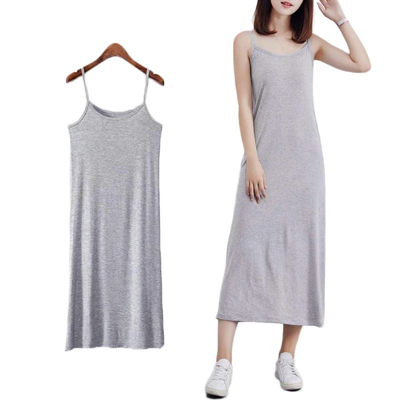 

1Pc Solid Modal Summer Ladies Women Sexy Strap A-line Full Slips Long Slips Sleeveless Plus Underwear Comfortable Sleep Dress