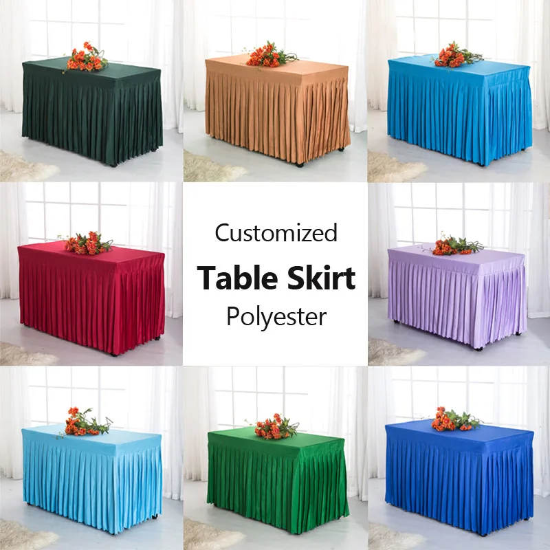 

1PC Customized Solid White/Black/Blue Conference Reception Table Skirt Polyester Wedding Candy Table Cover Restaurant Tablecloth