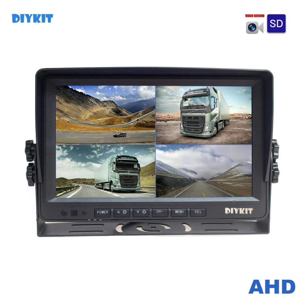 

DIYKIT AHD 4PIN 9inch 4 Split Quad LCD Screen Car Rear View Monitor Support 1080P AHD Camera with SD Card Slot Video Recording