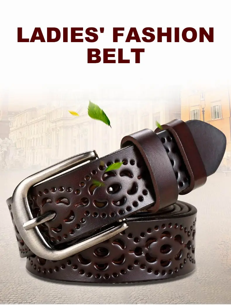DOULILU New 2018 genuine leather jeans belts for Women Hollow pressed flower luxury strap female belt Gun gray buckle1 (1)