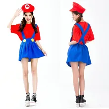 2015 Nueva Halloween Adulto Mujeres Cosplay Super Mario Luigi Brothers Plumber Mujeres Fiesta de Disfraces Ropa