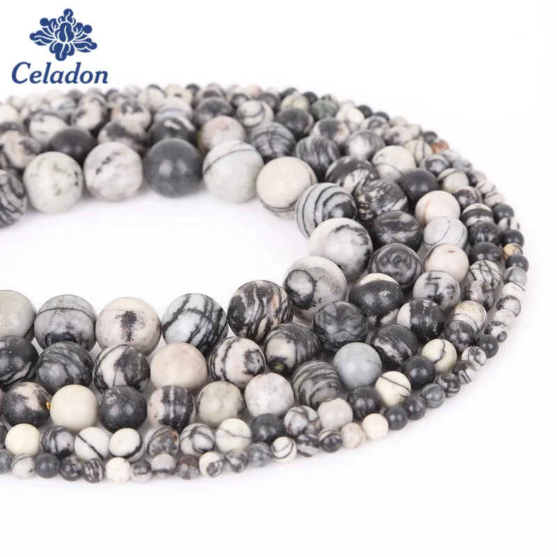 Aaa+ Black Network Zebra Stripes Natural Stone Beads For Jewelry Making