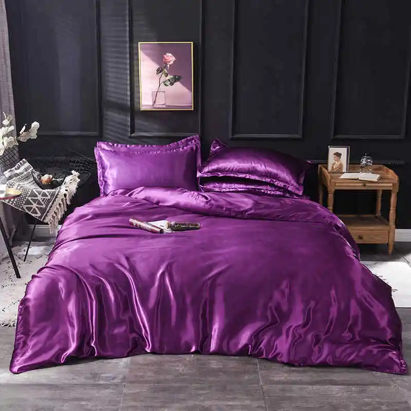 Slowdream Luxury Purple Stain Silk Bedding Set Silky Queen King Bed Set Bedclothe Duvet Cover Queen King Sheet Pillowcase - Цвет: 006