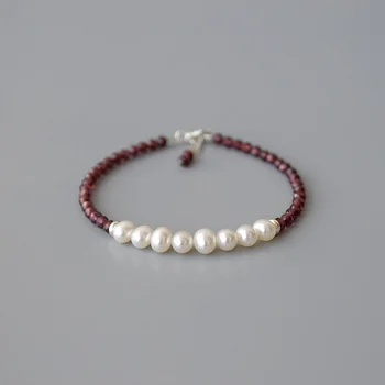

NEW Natural wine red garnets Potato shape pearl bracelet jewelry Tibetan silver bracelet