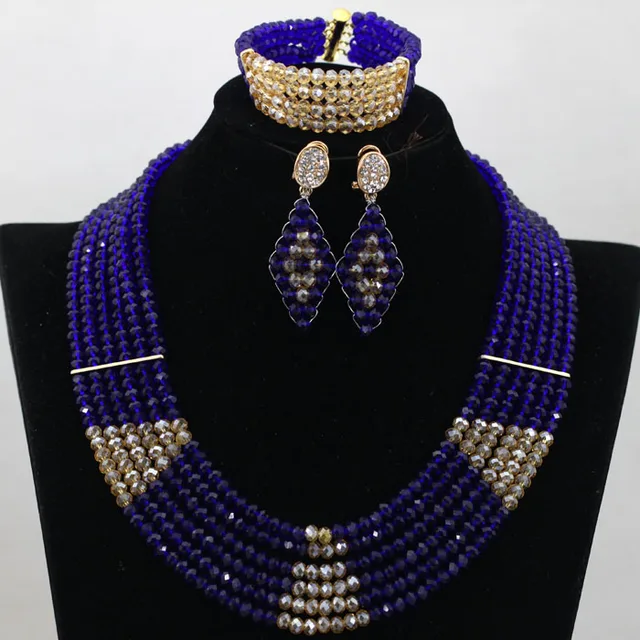 Buy Wedding Teal Blue Costume Jewelry Sets Dubai Crystal Chunky Necklace Set