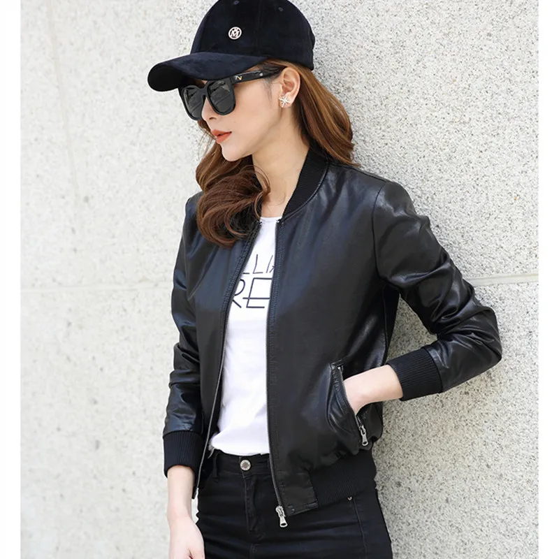 

2018 New Spring Women Motorcycle Faux PU Leather Black bomber Jacket female Short student biker Coat ladies' leather jackets