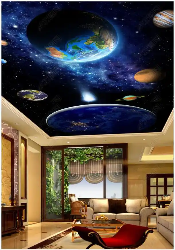カスタム写真の壁紙3d天井の壁紙ブルー星空リビングベッドルームホールの天井天頂壁画壁の論文の家の装飾 Wallpapers Aliexpress