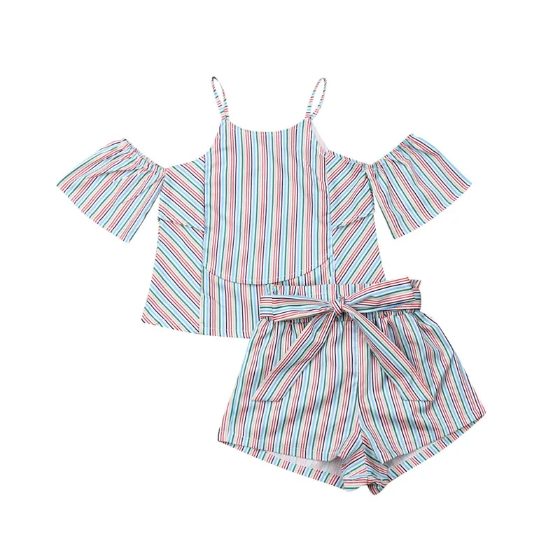 

2Pcs Kid Baby Girl Summer Clothes Off Shoulder Tops+Short Pants Outfits 2-9Years