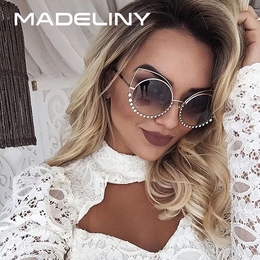 

MADELINY Personality Fashion Women Cat Eye Sunglasses Brand Design Luxury Set auger Sun Glasses Shades Eyewear Oculos MA299