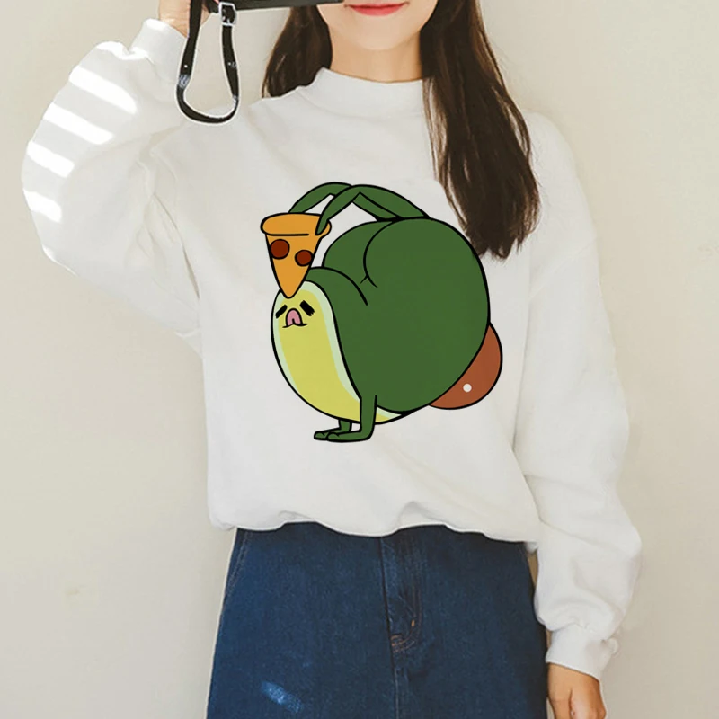 Avocado Harajuku Ullzang Small Fresh Warm Hoodies Women Vegan Kawaii Cartoon Print Sweatshirts 90s Graphic Fashion Hoody Female - Color: H1374