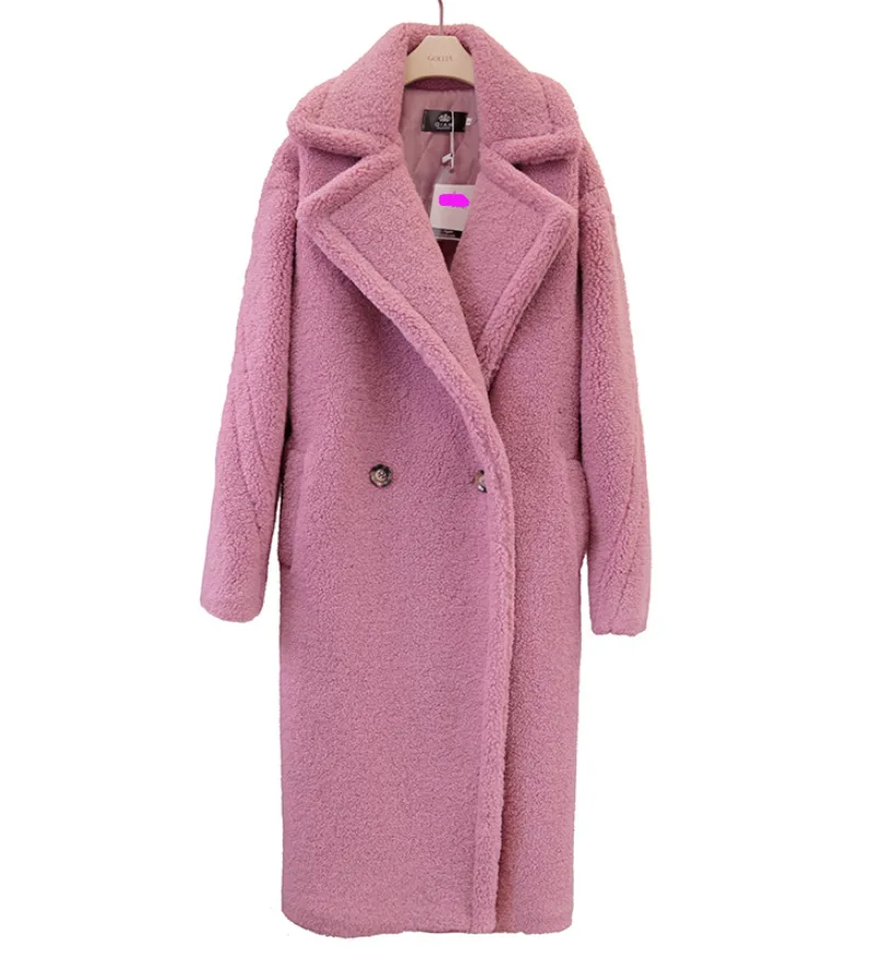 new Fashion Faux Fur Long Coat Women Lamb Fur Coats Autumn Winter Women's Clothing Warm Parkas Outerwear N844