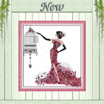 

Cage of grace beautiful girl Decor painting counted printed on canvas DMC 11CT 14CT kits Cross Stitch embroidery needlework Sets