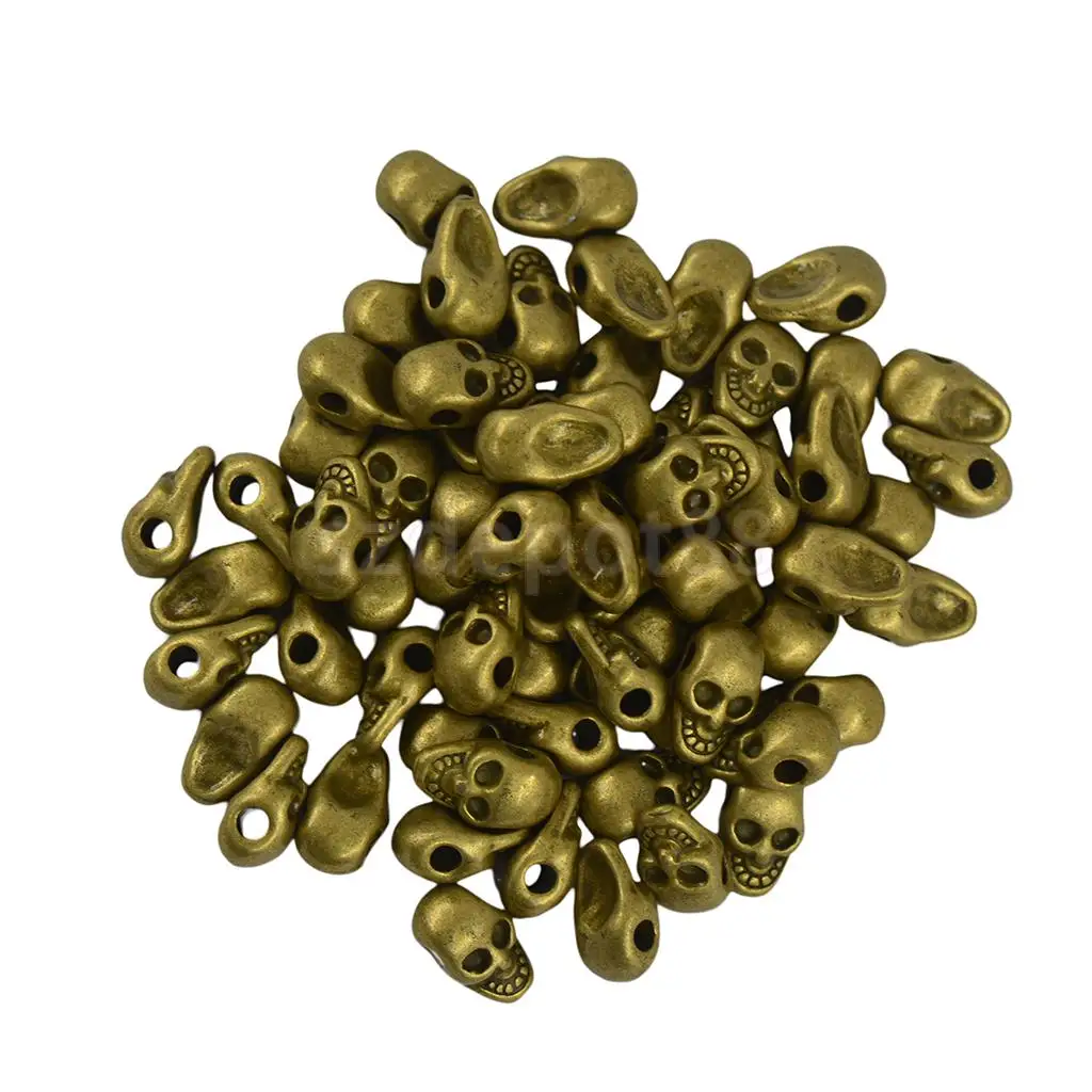 50pcs 3D Bronze Halloween Alloy Skull Necklace Earring Craft Connector Jewelry DIY Making Spacer Loose Beads | Украшения и
