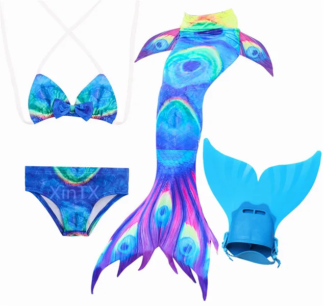 

2018 NEW!4PCS/Set Beauty Swimming Mermaid Tail with Monofin Flipper Bikini Girls Children Swimmable Mermaid Tail Cosplay Costume