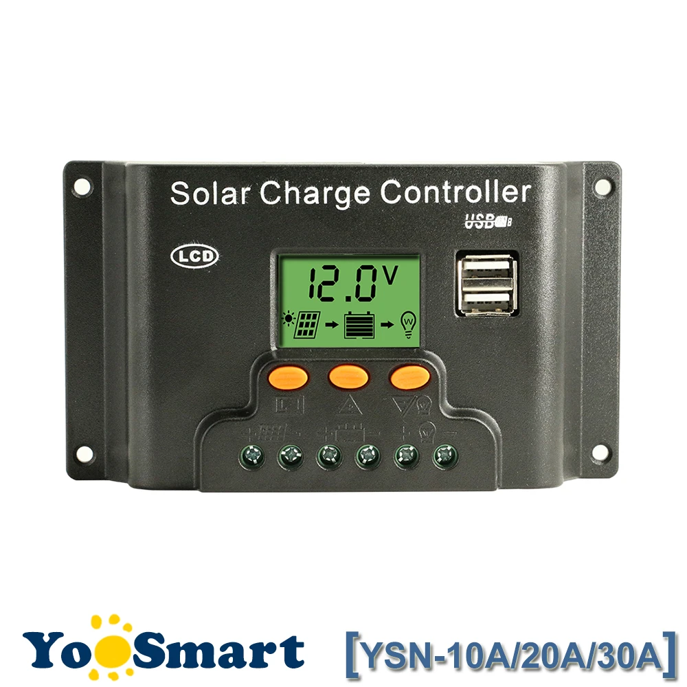Backlight LCD Solar Charge Controller PWM 30A 20A 10A 12V/24V Auto with Dual USB 5V Output Adjustable Solar Regulator YSN Series цена Backlight LCD Solar Charge Controller PWM 30A 20A 10A 12V/24V Auto with Dual USB 5V Output Adjustable Solar Regulator YSN Series цены онлайн