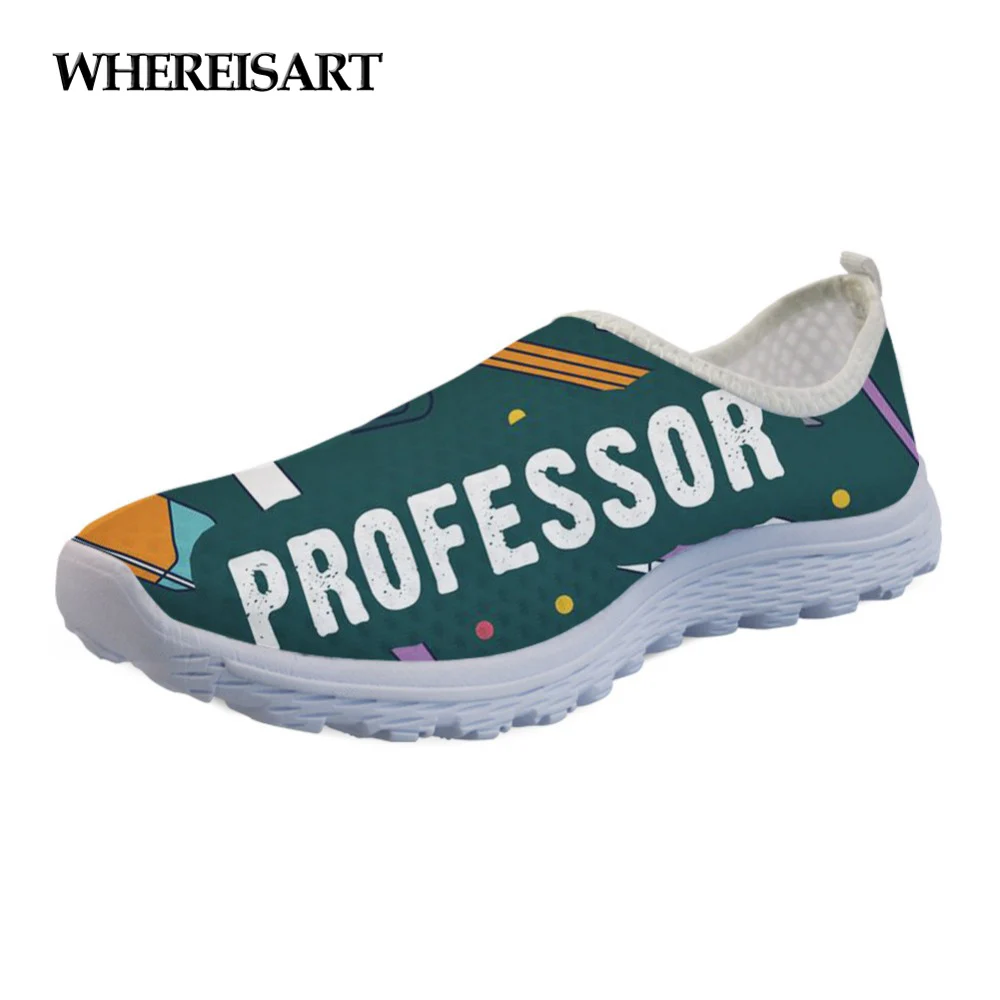 

WHEREISART Women's Sneakers Flats Cartoon Professor Stationery Pattern Comfortable Light Mesh Shoes for Teen Girls Summer Beach