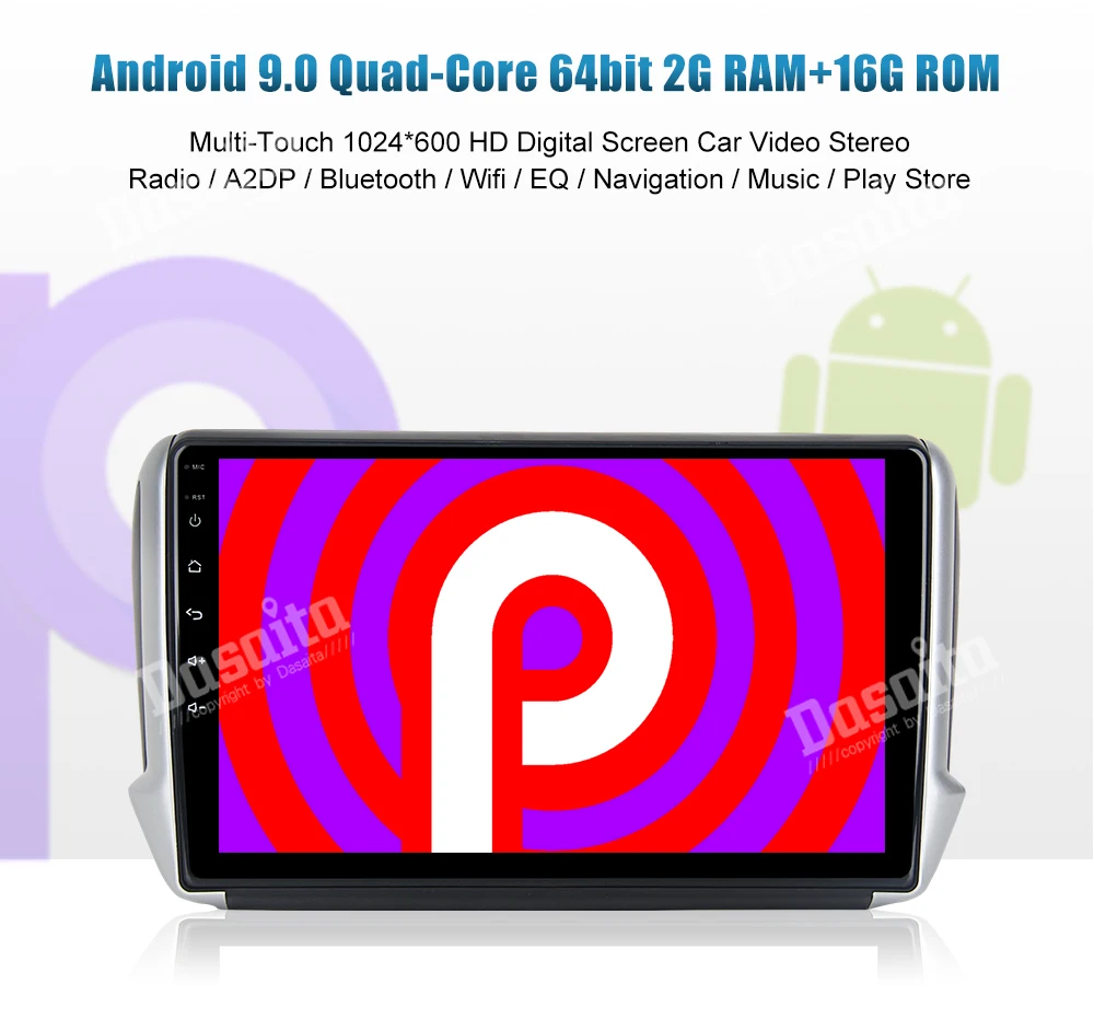 Perfect Dasaita 10.2" Multimedia Player Android 9.0 Car Bluetooth GPS Navigator Autoradio 1 din Navi for Peugeot 208 2008-2017 8
