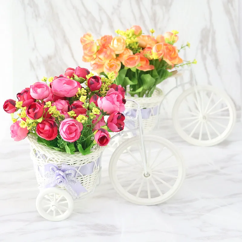 Flone High Quality Artificial Flower Car Simulation  Rattan Bicycle Flowers Set Vase + Flowers Home Office Decor Birthday Gift (1)
