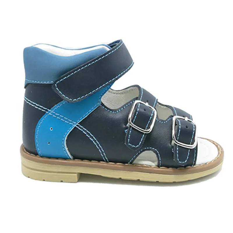 Ortoluckland/детская обувь для мальчиков; сандалии из натуральной кожи; ортопедическая обувь; детская обувь с пряжкой и ремешком; сандалии на плоской подошве для мальчиков - Цвет: blue