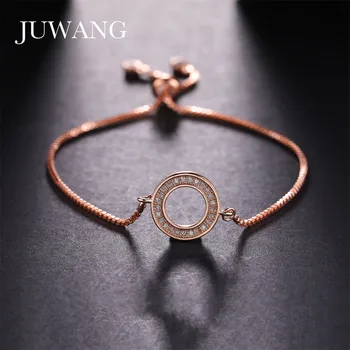 

JUWANG New Fashion Simple Bracelets CZ Crystal Hollow Circle Adjustable Chain Bracelet For Women Girl Pulseira Feminina Jewelry