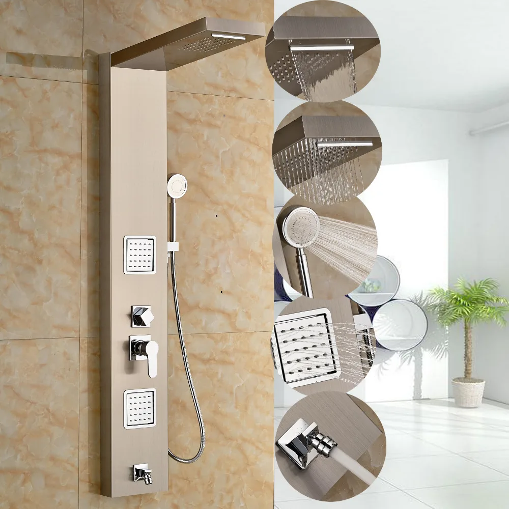 Popular Modern Shower Panelsbuy Cheap Modern Shower Panels Lots - Modern Brushed Nickle Shower Column Shower Panel W Hand Shower Jets Tubplate Shower Faucet popular modern shower panelsbuy cheap modern shower panels lots - modern brushed nickle shower column shower panel w hand shower jets tubplate shower faucet