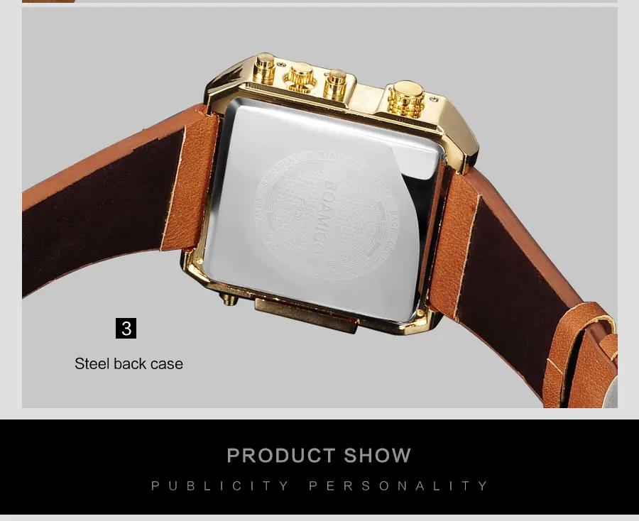 Mens Watches Top Brand Luxury BOAMIGO Wrist Watches for Men Sport Leather Band Military Chronograph Digital Watch Rectangle Case (19)