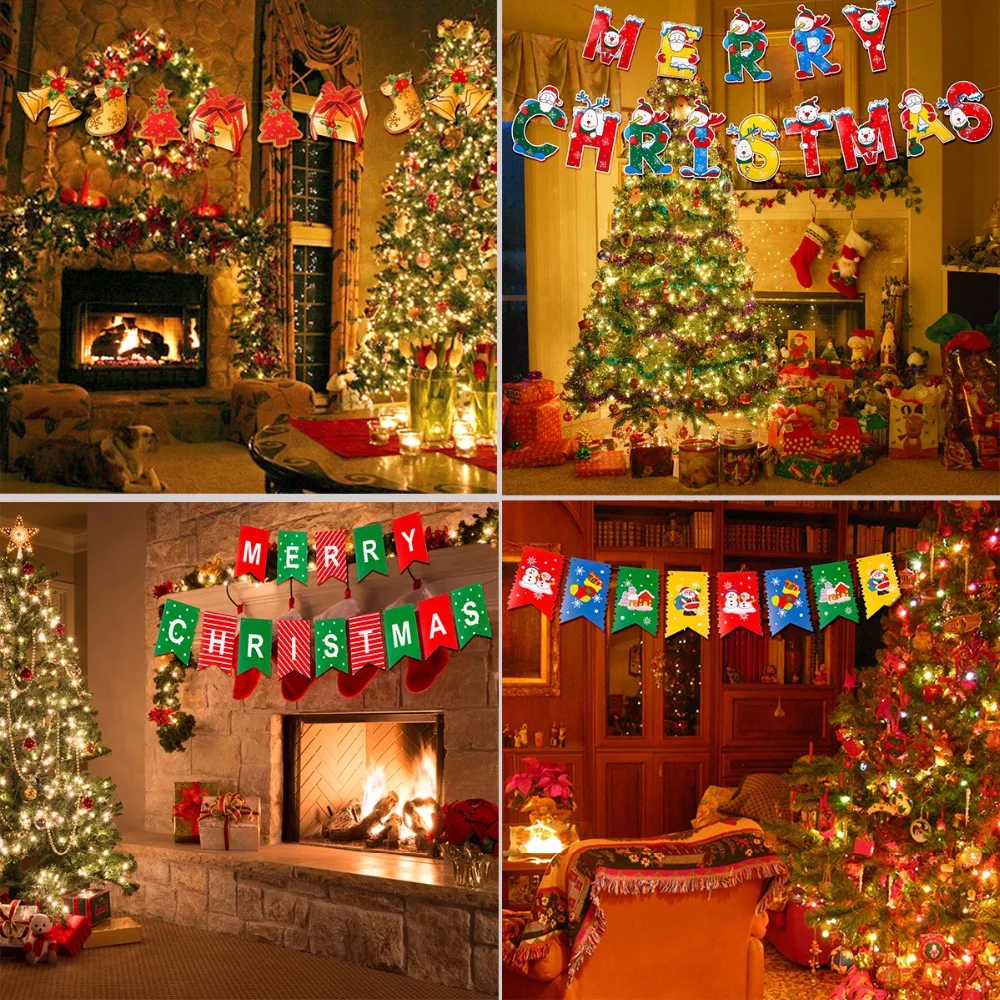 Рождественские баннеры FENGRISE, украшения на год, рождественские украшения для дома, рождественские вечерние гирлянды с изображением Санта-Клауса, колокольчика, флага