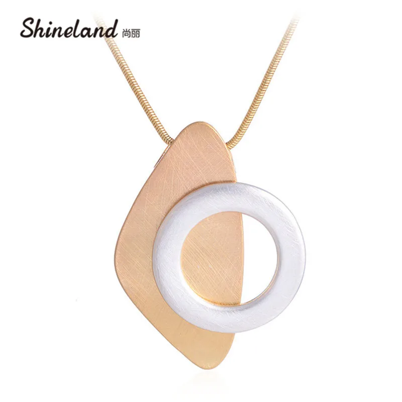 

Shineland Unique Polishing Drawing Design Necklace Pendant Gold Silver Round Geometric Statement Fashion Jewelry for Women Men