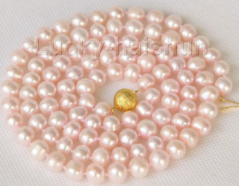 

Hot sale new Style >>>>> 33" 9mm pink near round freshwater pearls necklace j10171