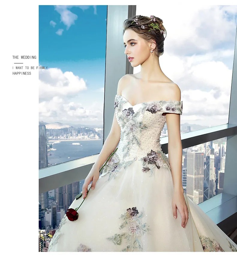 Свадебное платье на заказ, роскошные кружевные платья для свадьбы с цветами, кружевные платья принцессы с открытыми плечами