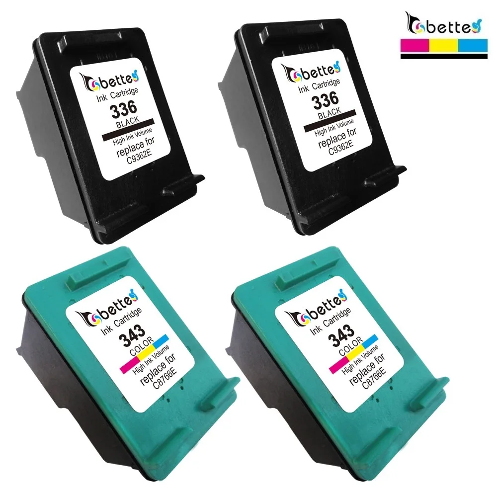 

4PK, Bette Ink Cartridge Replace for HP 336 343 Deskjet D4100 D4145 D4155 D4160 D4163 D4168 Officejet 6300 6301 6305 6307 6308