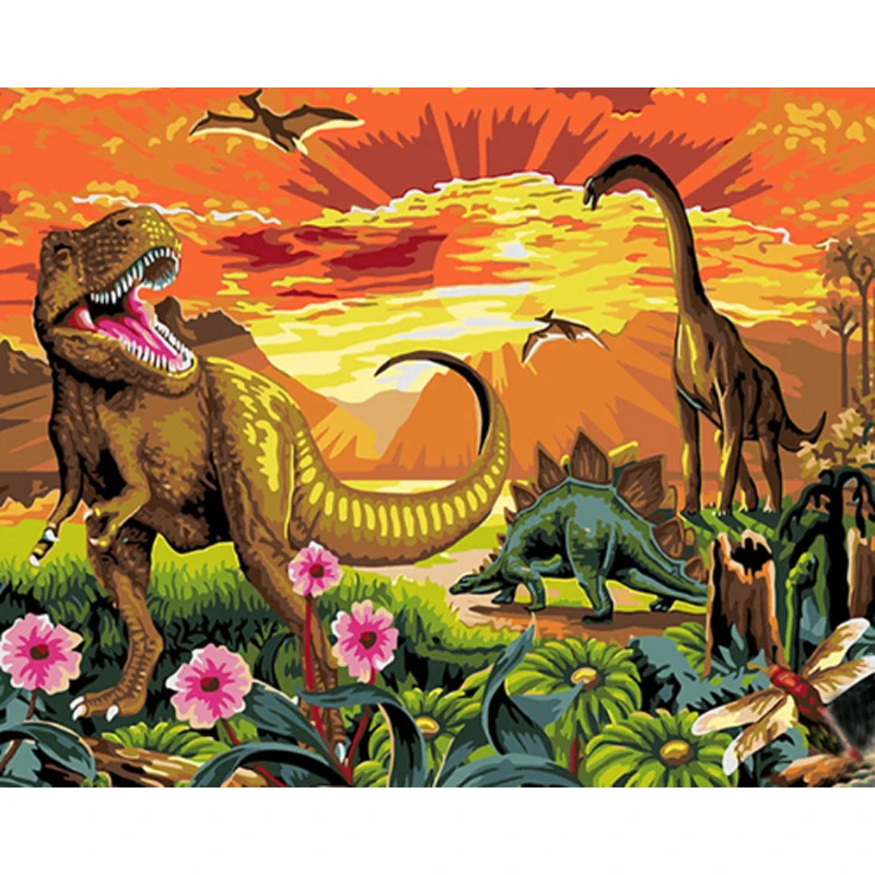 

DIY Digital Painting By Numbers dinosaur Park oil painting mural Kits Coloring Wall Art Picture Gift frameless
