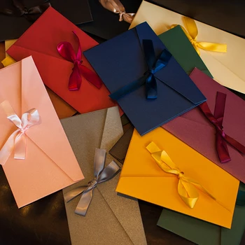

hot sale Exquisite ribbon decoration Business color bow-tied envelope Special envelope for invitation card Pay check envelope