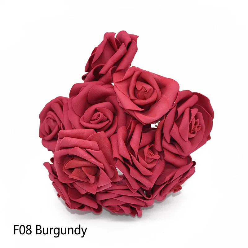 10 шт 8 см искусственные розы цветы для скрапбукинга DIY ремесло PE Поролоновый букет цветов Свадебный цветок поддельные цветы свадебное украшение - Цвет: Burgundy