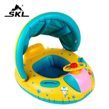 SKL Baby Pool Float Infant Swimming Ring with Canopy Shade Protection for 6-18 Months Toddlers Kids with Storage Accessories 