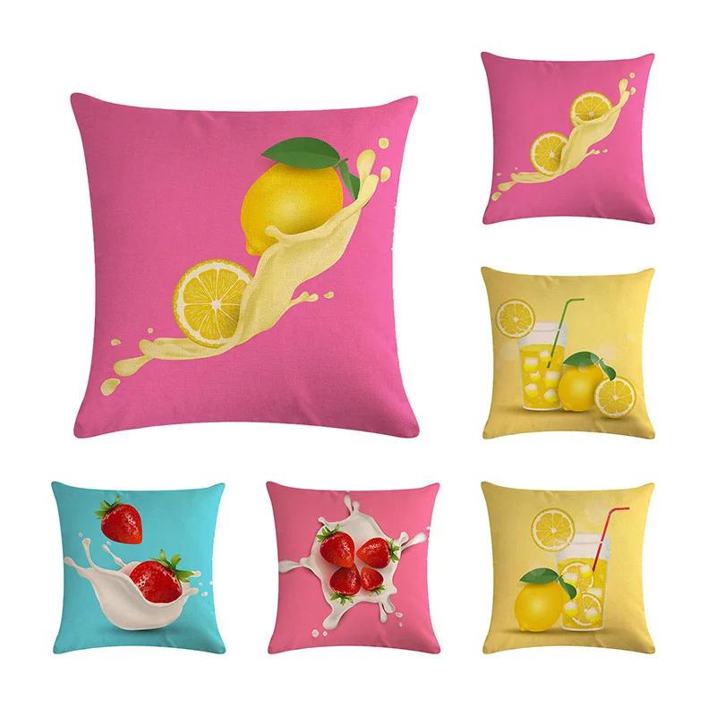 

Fruit Milk Cushion Cover Lemon Strawberry Linen Pillow Covers Sofa Bed Decorative Accessories Living Room Home Decor 45x45cm