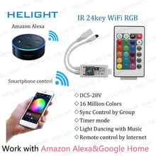 LED Wifi RGB/RGBW+IR 24key strip controller By Amazon Alexa Google Home Phone WIFI Music controller for 5050 3528 RGB Strip