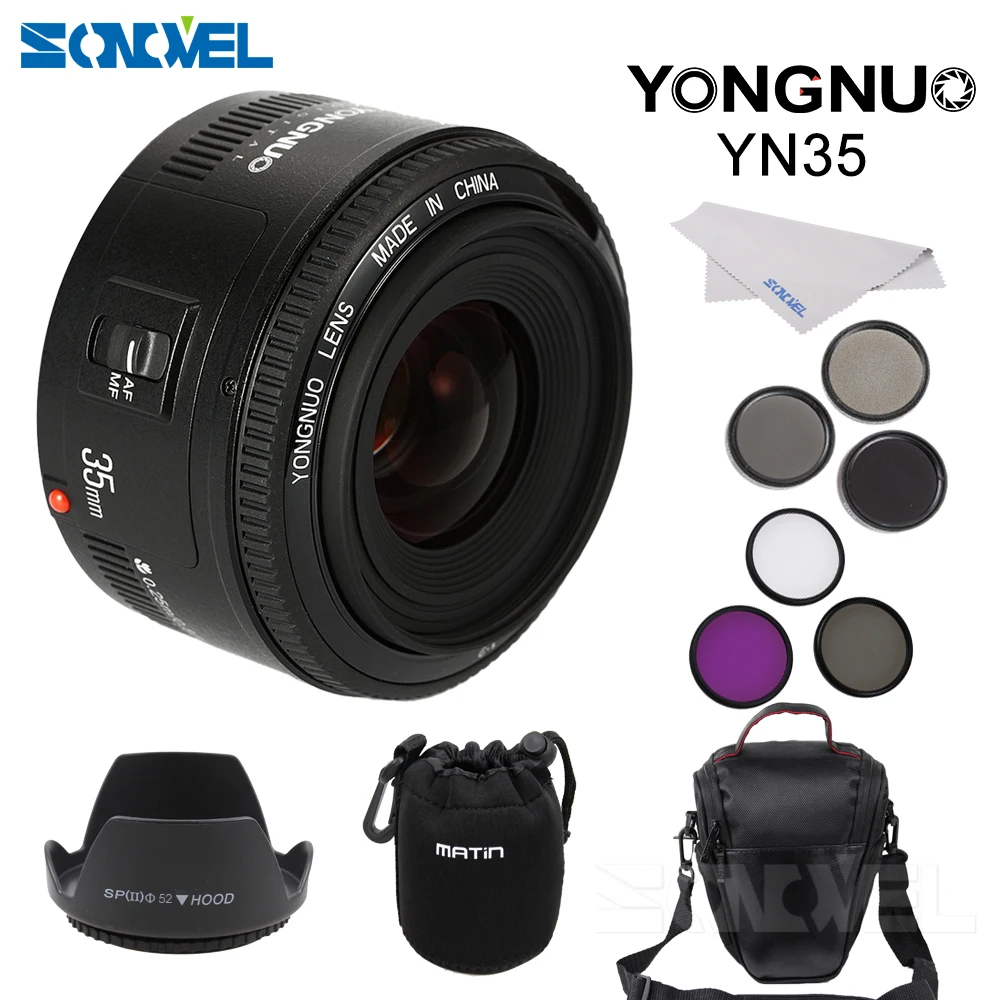 

YONGNUO YN35mm F2 Lens 1:2 AF/MF Wide-Angle Fixed Focus / Large Aperture Auto Zoom Lens+52mm UV CPL FLD Lens Filter For Canon