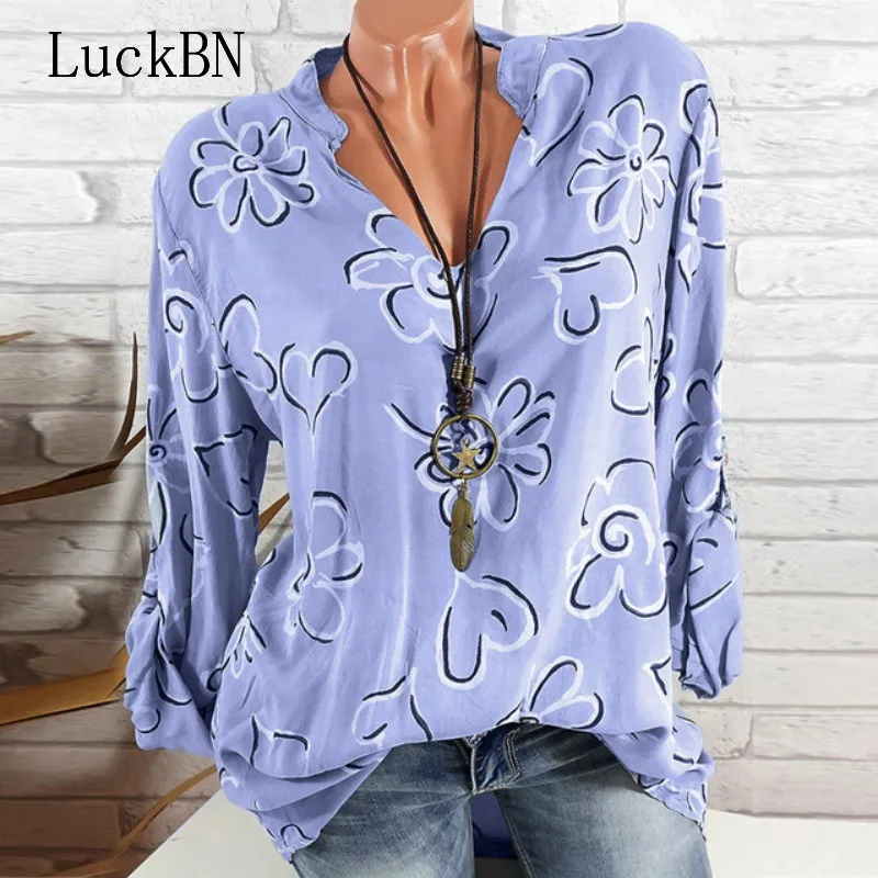 

5XL Plus Size Summer Tops 2019 Women Blouses Long Sleeve Print Stand Collar Button Blouse Pullover Women's Clothing Shirt Blusa