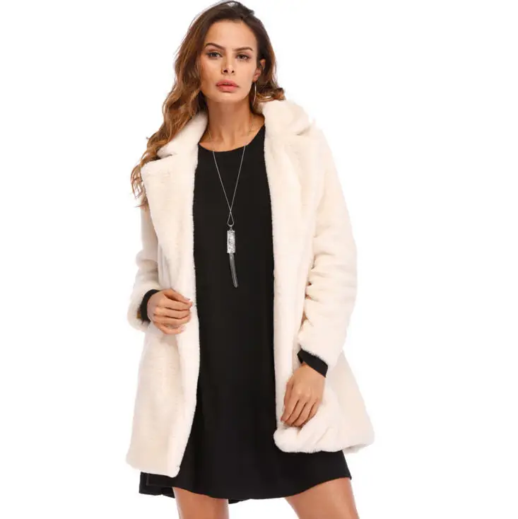 Женский Искусственный мех, пальто осень-зима, свободное, плюшевое пальто для женщин, имитация толстой теплой плюшевой куртки, синее длинное пальто с мехом, A1755 - Цвет: white